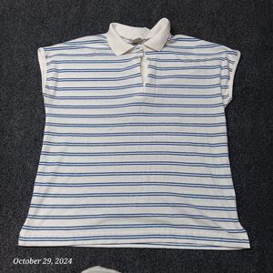 Vintage White‎ Stag Polo Shirt Women Large White With Blue Stripes Collared